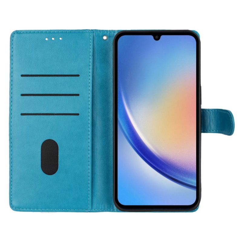 Kožený Kryt Na Samsung Galaxy S26 Plus Květinový Motýlí Vzor A Šňůrka Na Krk