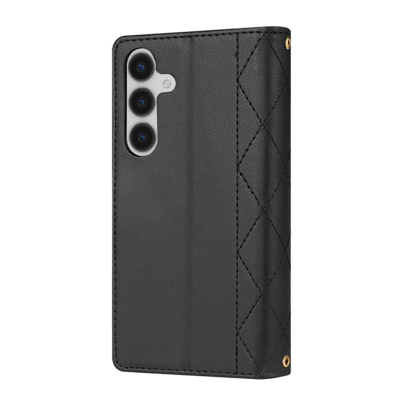 Kožený Kryt Na Samsung Galaxy S26 Prošívaná S Nastavitelným Ramenním Popruhem