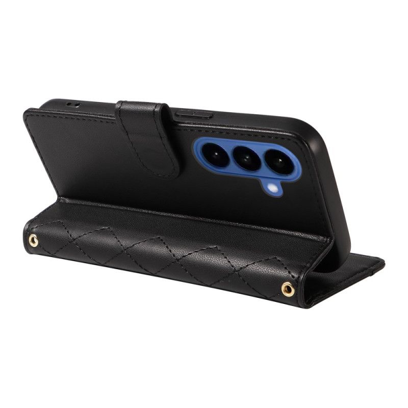 Kožený Kryt Na Samsung Galaxy S26 Prošívané S Popruhy