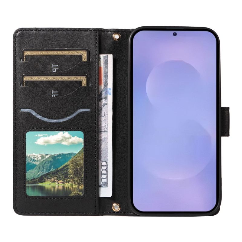 Kožený Kryt Na Samsung Galaxy S26 Prošívané S Popruhy