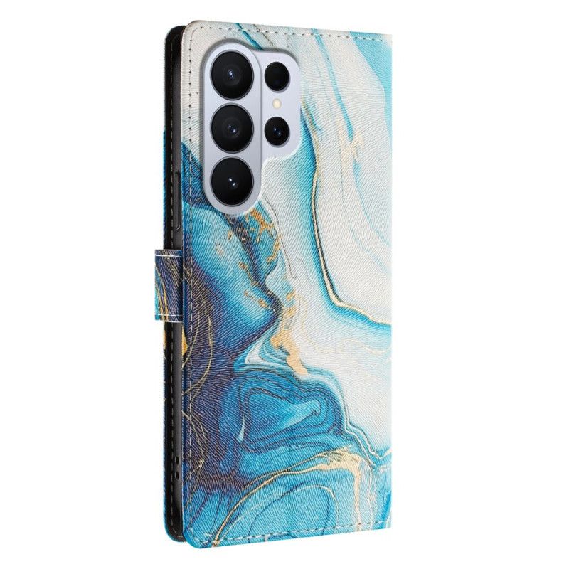 Kožený Kryt Na Samsung Galaxy S26 Ultra Efekt Modrého Mramoru