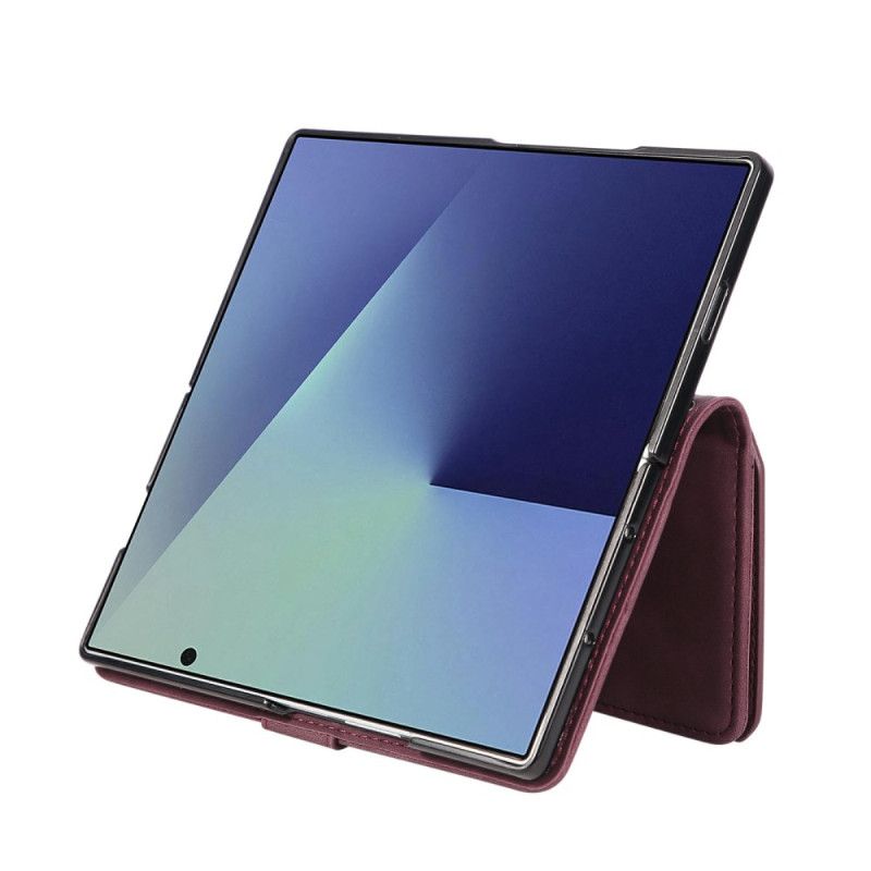 Kožený Kryt Na Samsung Galaxy Z Fold 7 Peněženka S Semišovým Efektem A Ramenním Popruhem