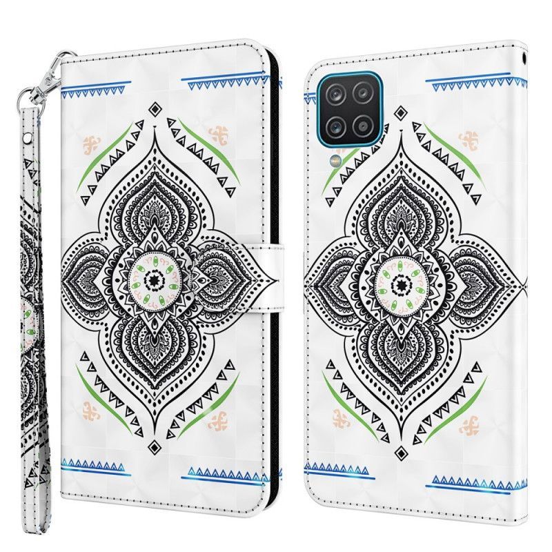 Kožený Kryt Samsung Galaxy A12 Mandala Světelných Bodů Se Šňůrkou
