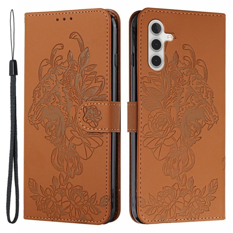 Kožený Kryt Samsung Galaxy A13 5g Barokní Tygr S Popruhem
