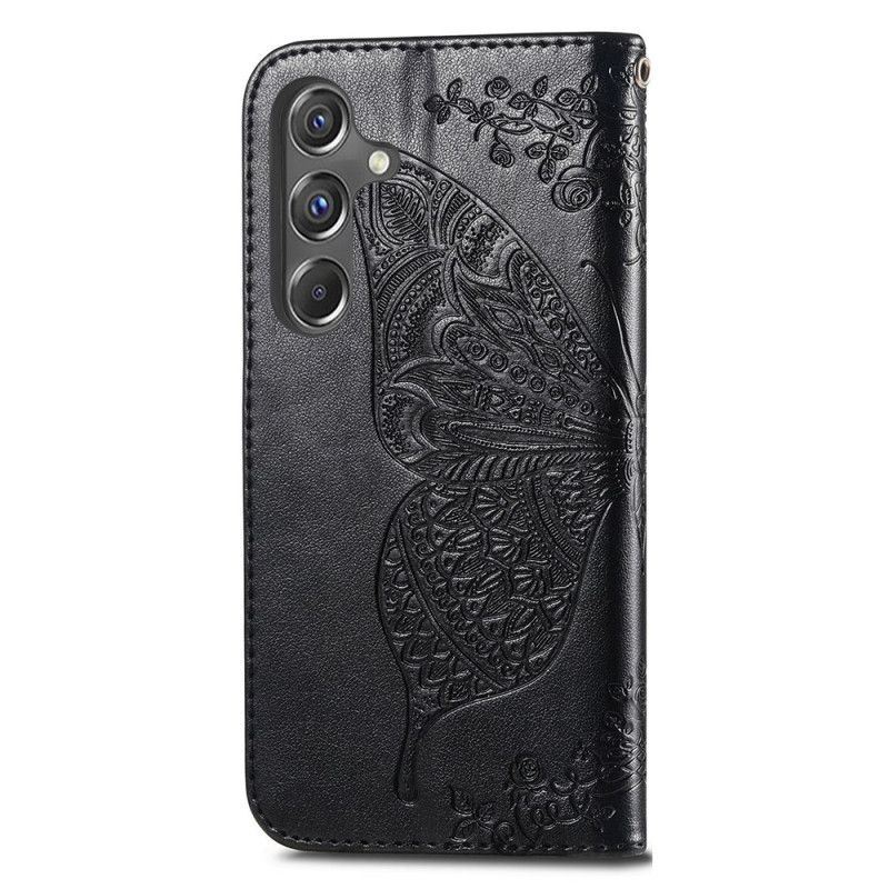 Kožený Kryt Samsung Galaxy A15 5g Barokní Motýl S Řemínkem