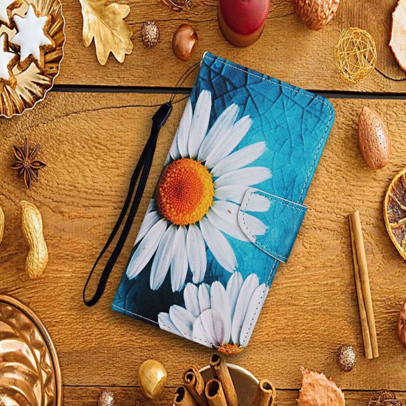 Kožený Kryt Samsung Galaxy A15 5g Chryzantéma S Velkým Řemínkem