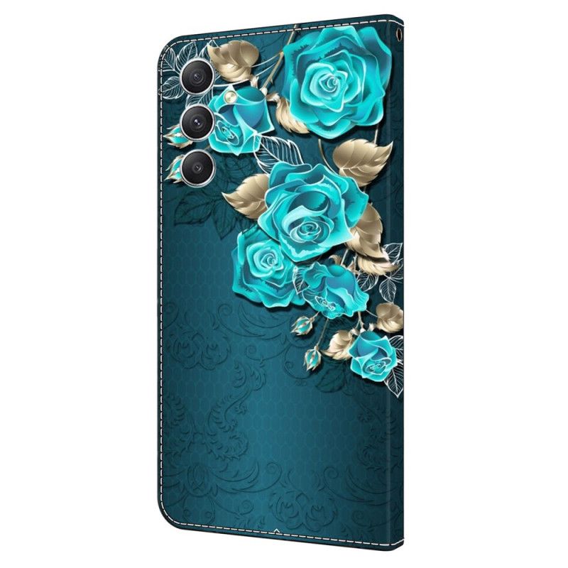 Kožený Kryt Samsung Galaxy A15 Modré Růže