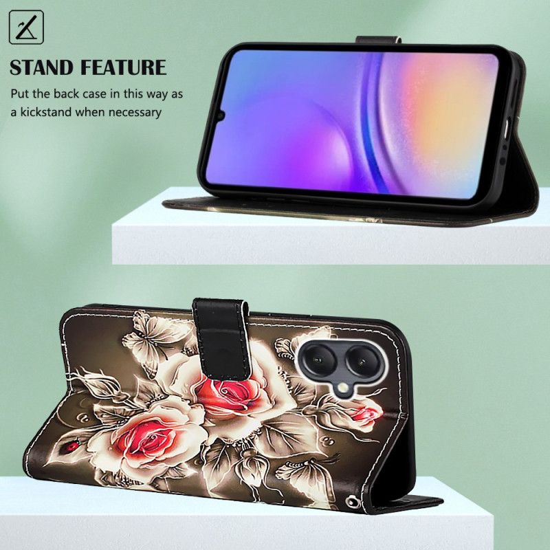 Kožený Kryt Samsung Galaxy A15 Popruhové Růže