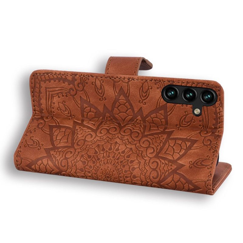 Kožený Kryt Samsung Galaxy A15 Tištěná Mandala S Popruhem