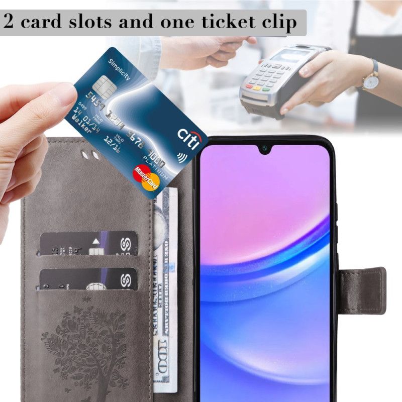 Kožený Kryt Samsung Galaxy A16 5g Vzor Kočky A Stromu
