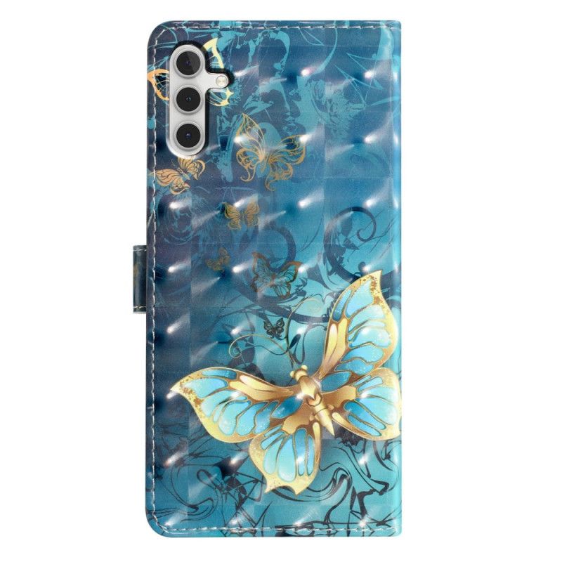 Kožený Kryt Samsung Galaxy A16 5g Zelení A Zlatí Motýli