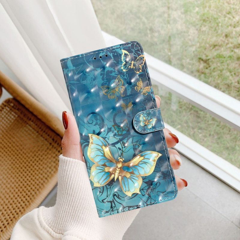 Kožený Kryt Samsung Galaxy A16 5g Zelení A Zlatí Motýli