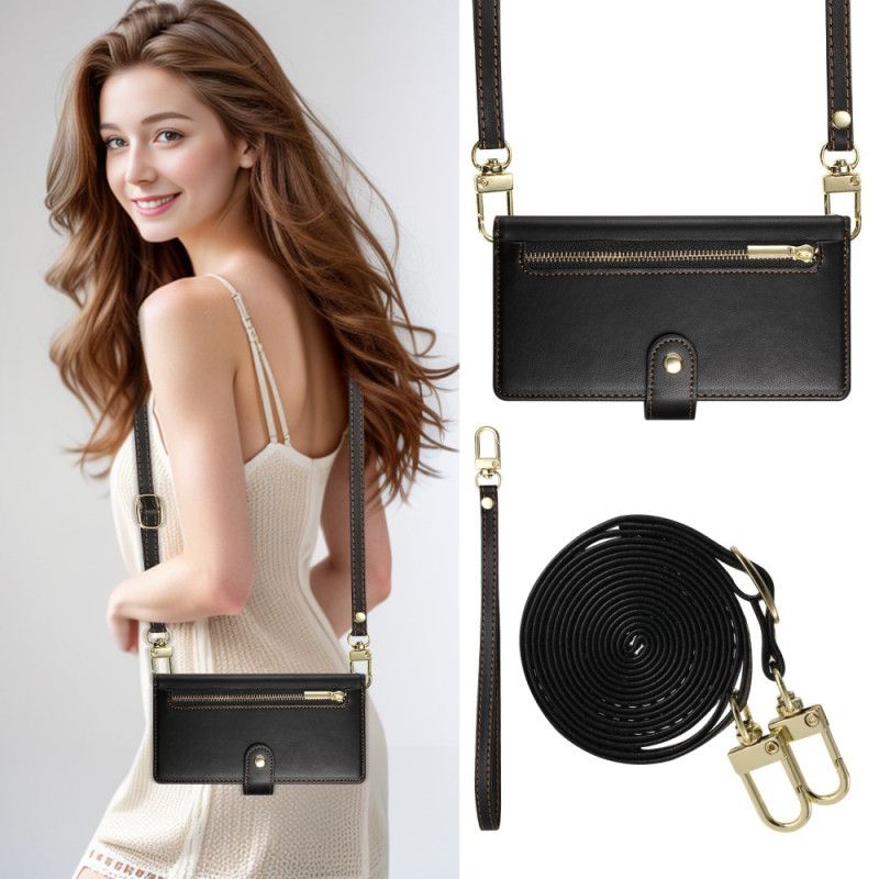 Kožený Kryt Samsung Galaxy A17 4g / 5g Peněženka S Kapsou Na Zip A Pásky