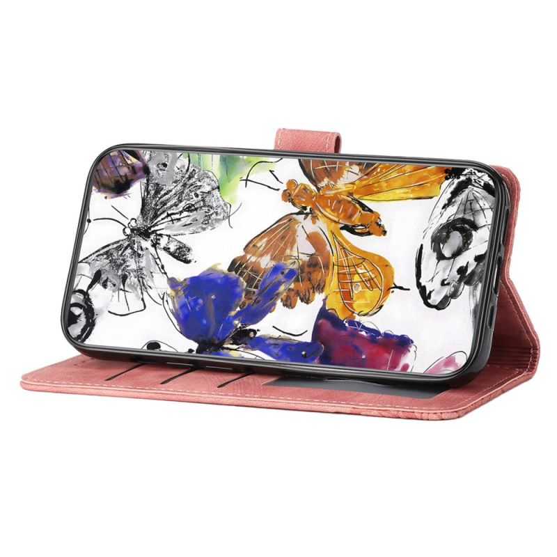 Kožený Kryt Samsung Galaxy A17 4g / 5g Semišový Efekt S Motýly