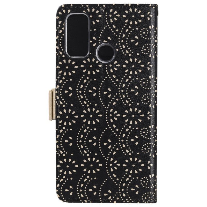 Kožený Kryt Samsung Galaxy A21s Krajková Peněženka S Popruhem