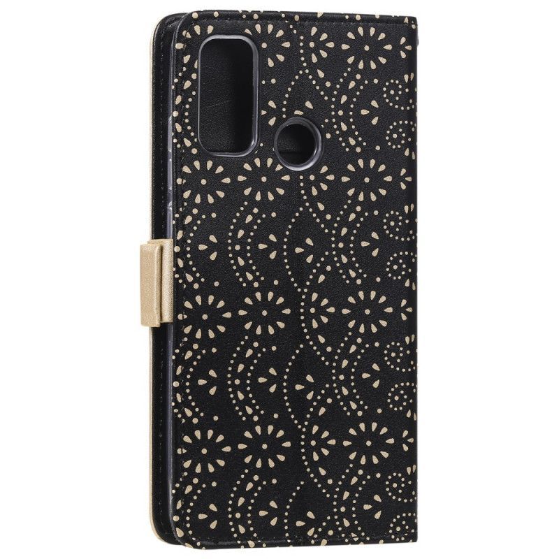 Kožený Kryt Samsung Galaxy A21s Krajková Peněženka S Popruhem