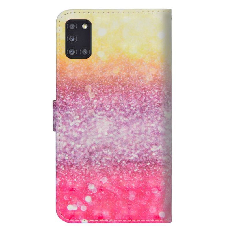 Kožený Kryt Samsung Galaxy A31 Purpurový Třpytivý Gradient