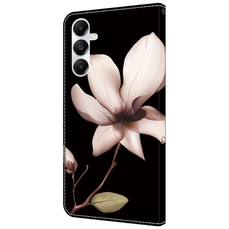Kožený Kryt Samsung Galaxy A55 5g Růžové Květy Na Černém Pozadí