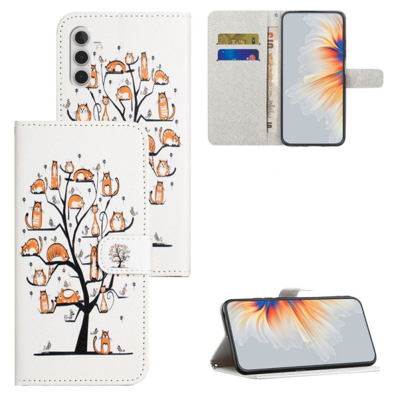 Kožený Kryt Samsung Galaxy S24 Fe Kočky Na Lanyard Tree