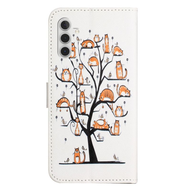 Kožený Kryt Samsung Galaxy S24 Fe Kočky Na Lanyard Tree