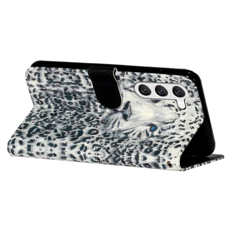 Kožený Kryt Samsung Galaxy S24 Plus 5g Leopardí Hlava S Popruhem