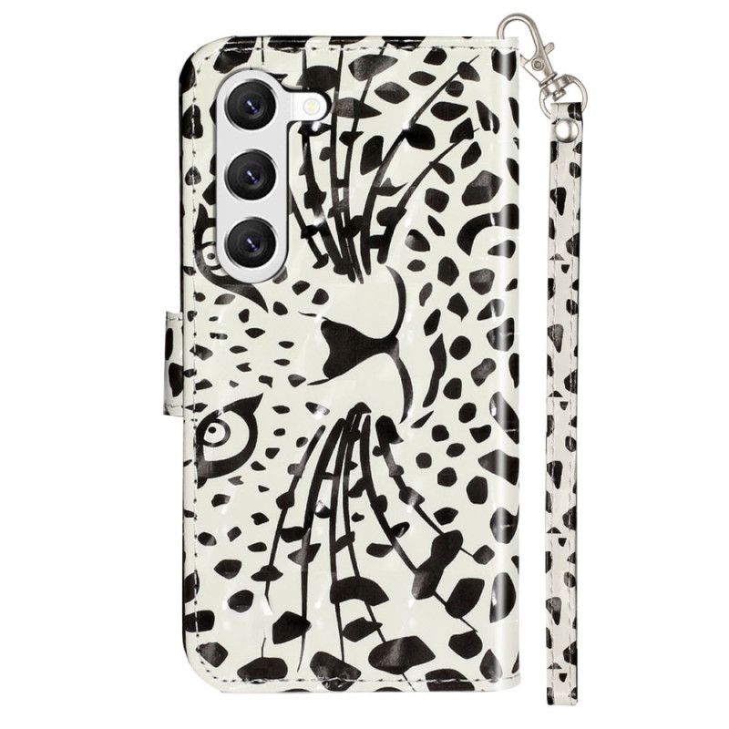 Kožený Kryt Samsung Galaxy S24 Plus 5g Leopardí Hlava S Popruhem