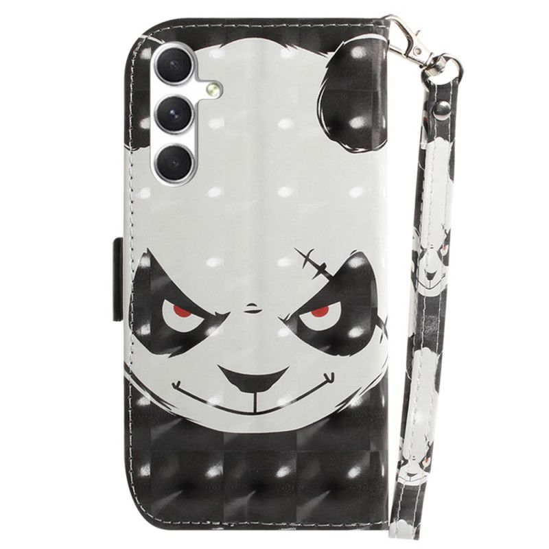 Kožený Kryt Samsung Galaxy S24 Plus 5g Rozzlobená Panda S Popruhem
