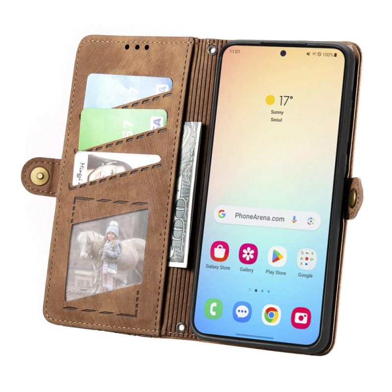 Kožený Kryt Samsung Galaxy S24 Plus 5g S Geometrickým Vzorem A Peněženkou Na Mince