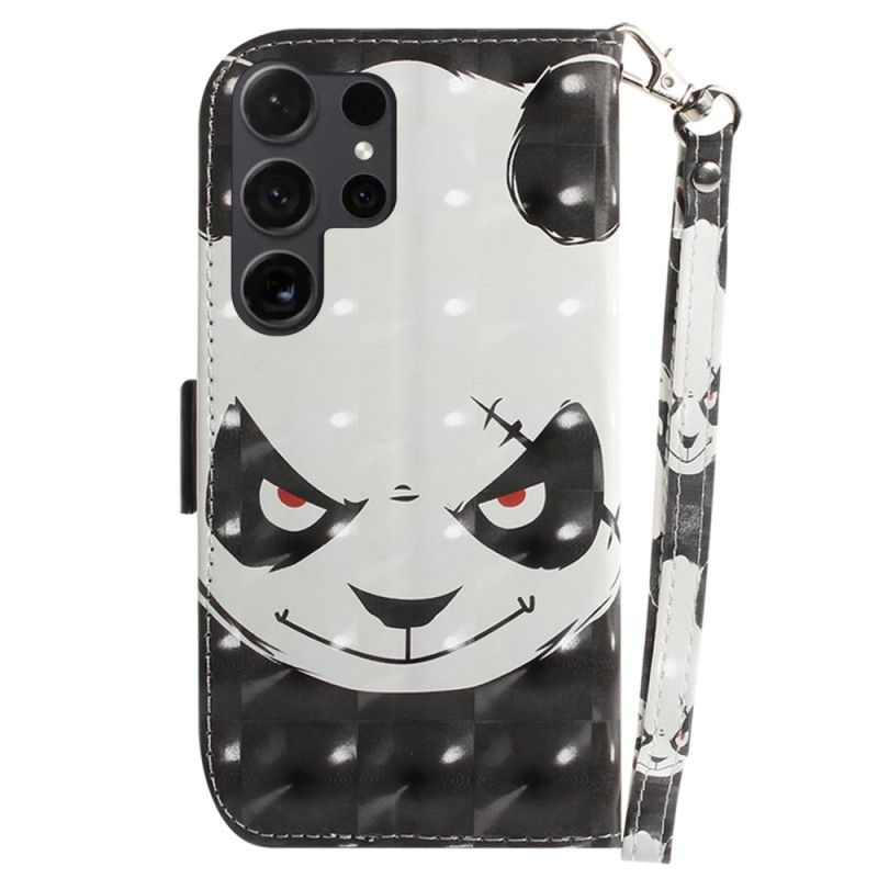 Kožený Kryt Samsung Galaxy S24 Ultra 5g Rozzlobená Panda S Popruhem