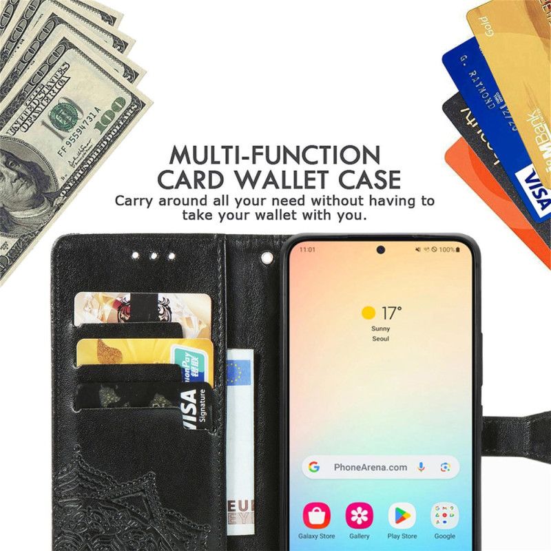 Kožený Kryt Samsung Galaxy S25 5g Barokní Mandala Šňůrka Na Krk