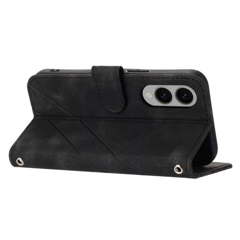 Kožený Kryt Samsung Galaxy S25 5g Edge Popruh S Potištěnými Liniemi