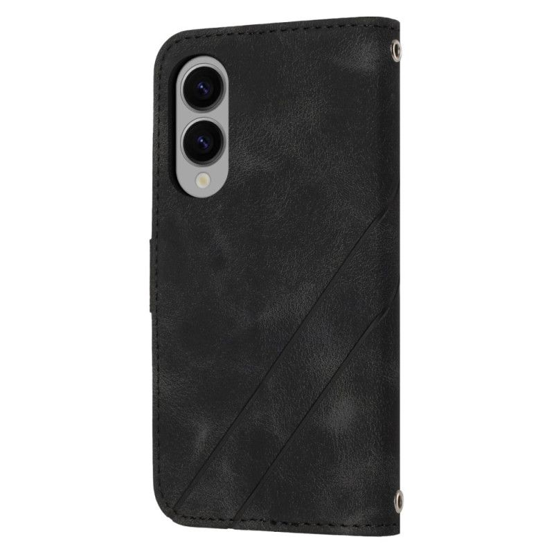 Kožený Kryt Samsung Galaxy S25 5g Edge Popruh S Potištěnými Liniemi