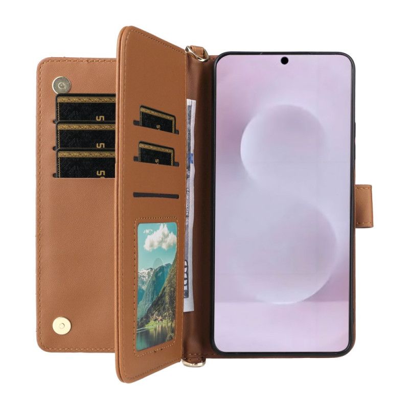 Kožený Kryt Samsung Galaxy S25 5g Edge Prošívané S Popruhem A Ramenním Popruhem