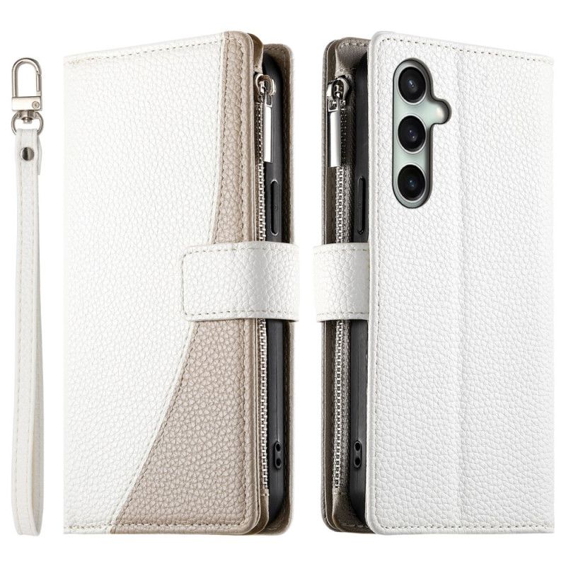 Kožený Kryt Samsung Galaxy S25 Fe Kožená Peněženka Na Zip S Popruhy