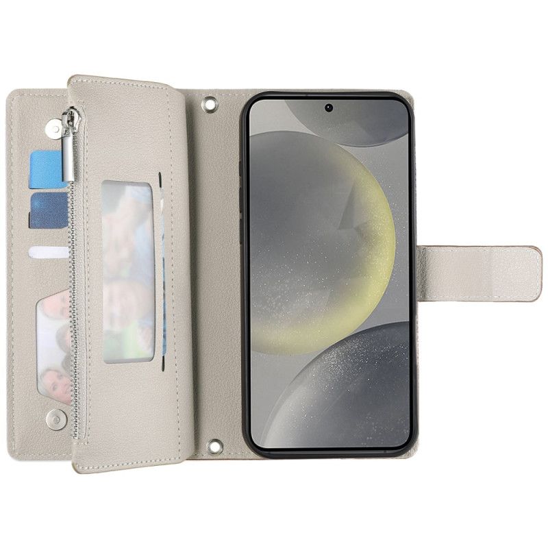 Kožený Kryt Samsung Galaxy S25 Fe Kožená Peněženka Na Zip S Popruhy