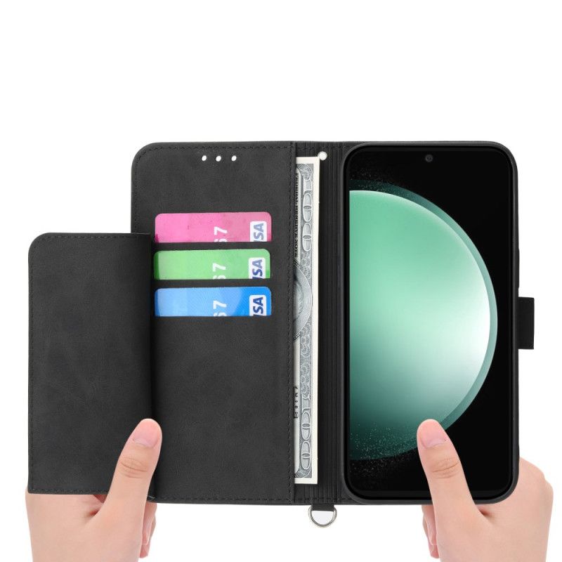 Kožený Kryt Samsung Galaxy S25 Fe Krajkový Potisk S Řemínkem A Ramenním Popruhem