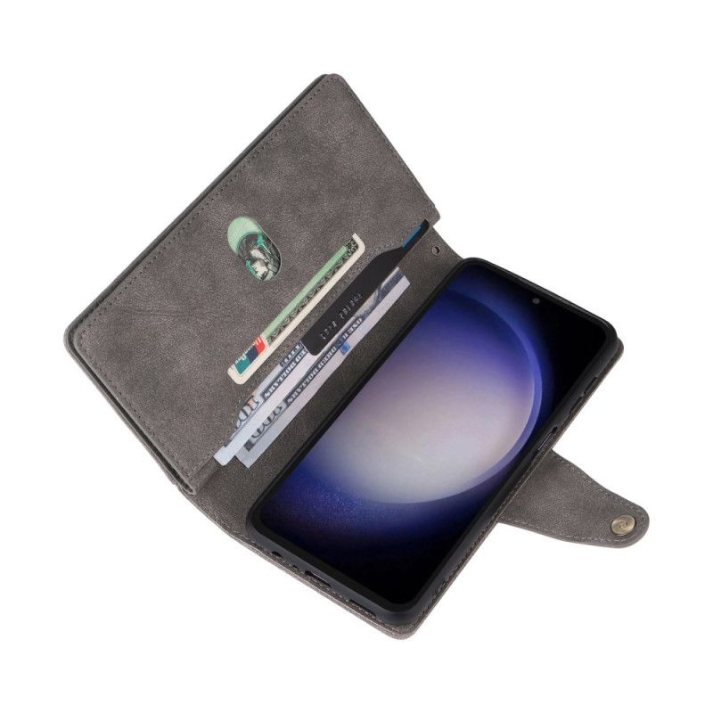 Kožený Kryt Samsung Galaxy S25 Fe Peněženka Se Zipem