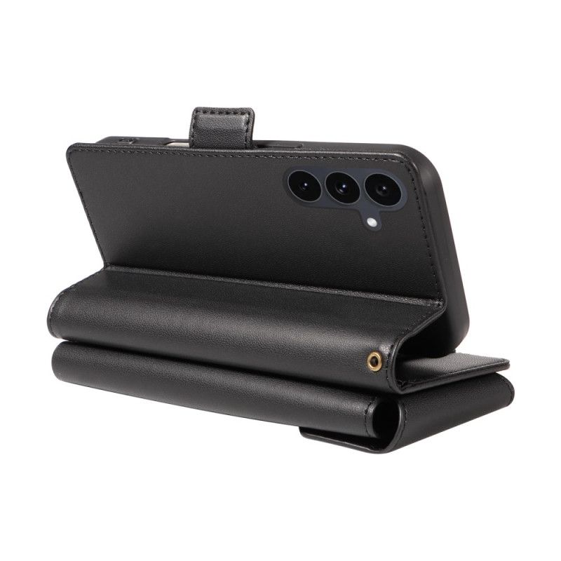 Kožený Kryt Samsung Galaxy S25 Fe Pouzdro Na Karty A Řemínek Na Zápěstí