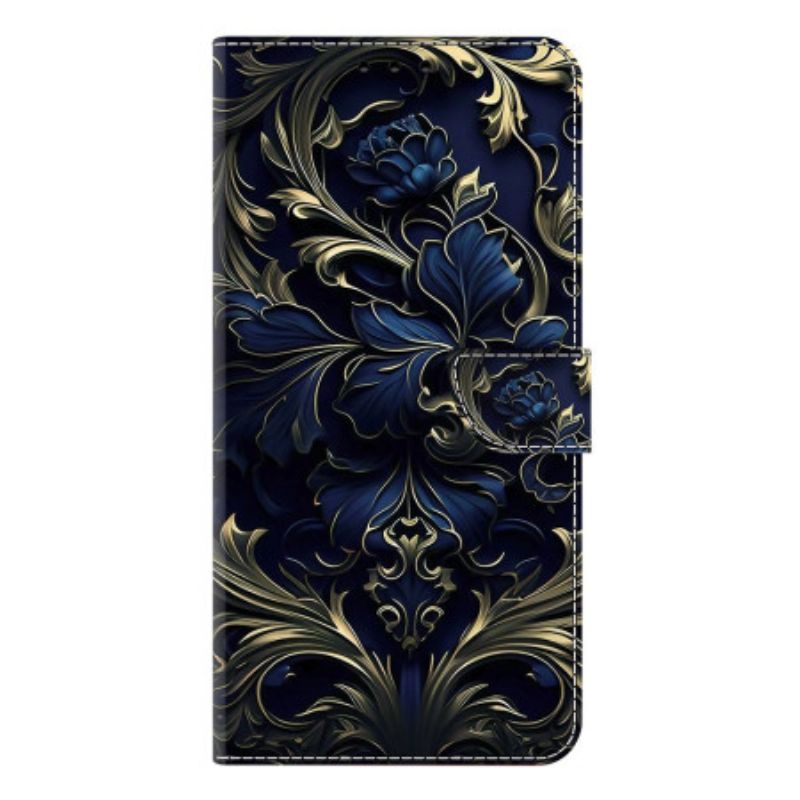 Kožený Kryt Samsung Galaxy S25 Plus 5g Metalicky Modrý Květ