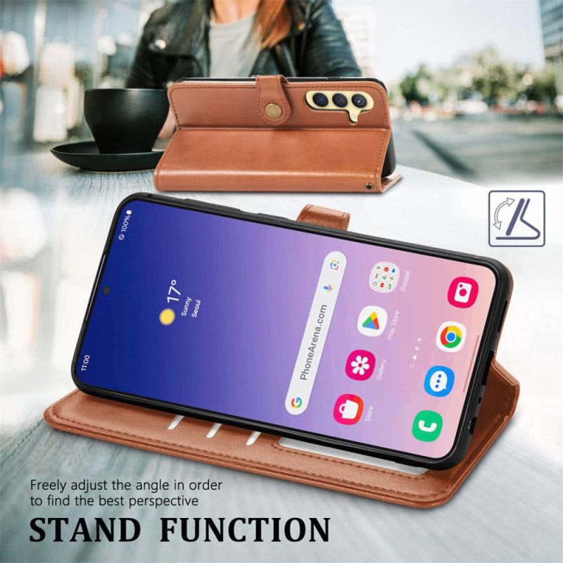 Kožený Kryt Samsung Galaxy S25 Plus 5g Zapínání Na Knoflíky