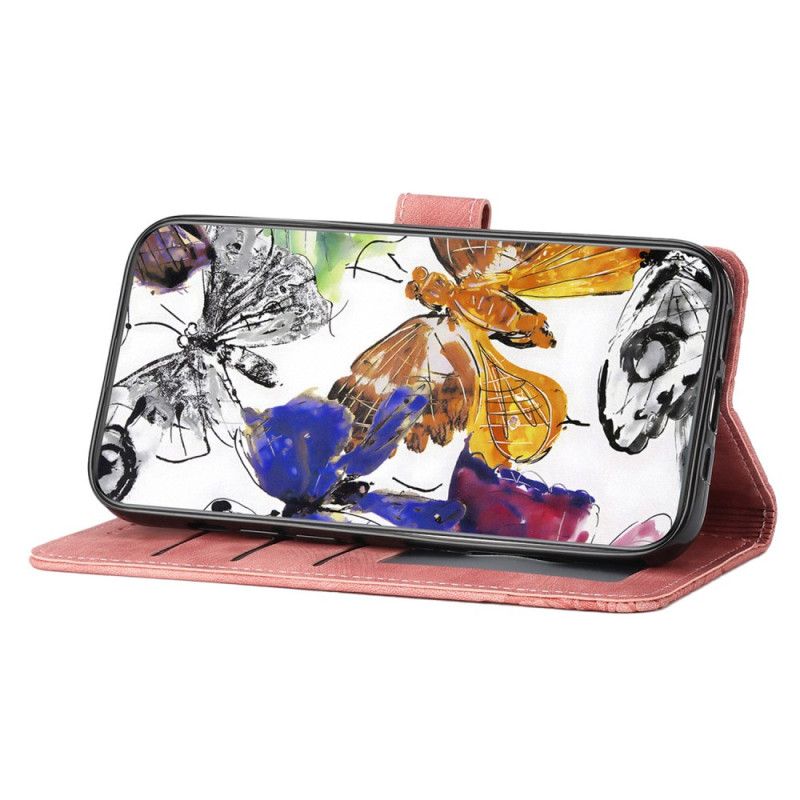 Kožený Kryt Samsung Galaxy S25 Ultra 5g Motýli S Efektem Semiše