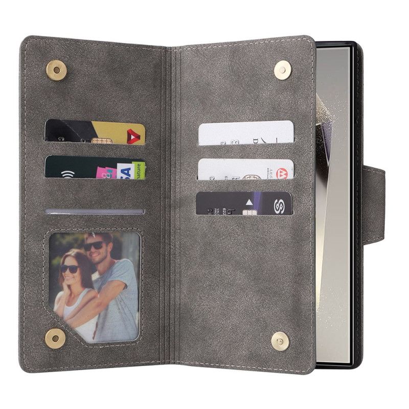 Kožený Kryt Samsung Galaxy S25 Ultra 5g Peněženka S Efektem Semiše A Řemínkem