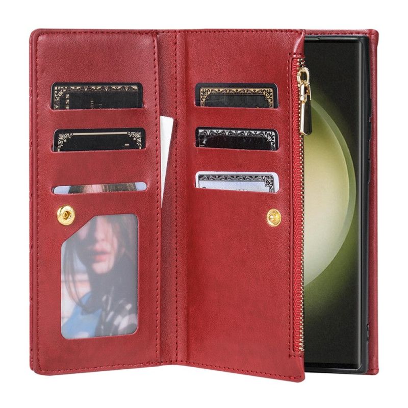 Kožený Kryt Samsung Galaxy S25 Ultra 5g Prošívaná Peněženka S Ramenním Popruhem