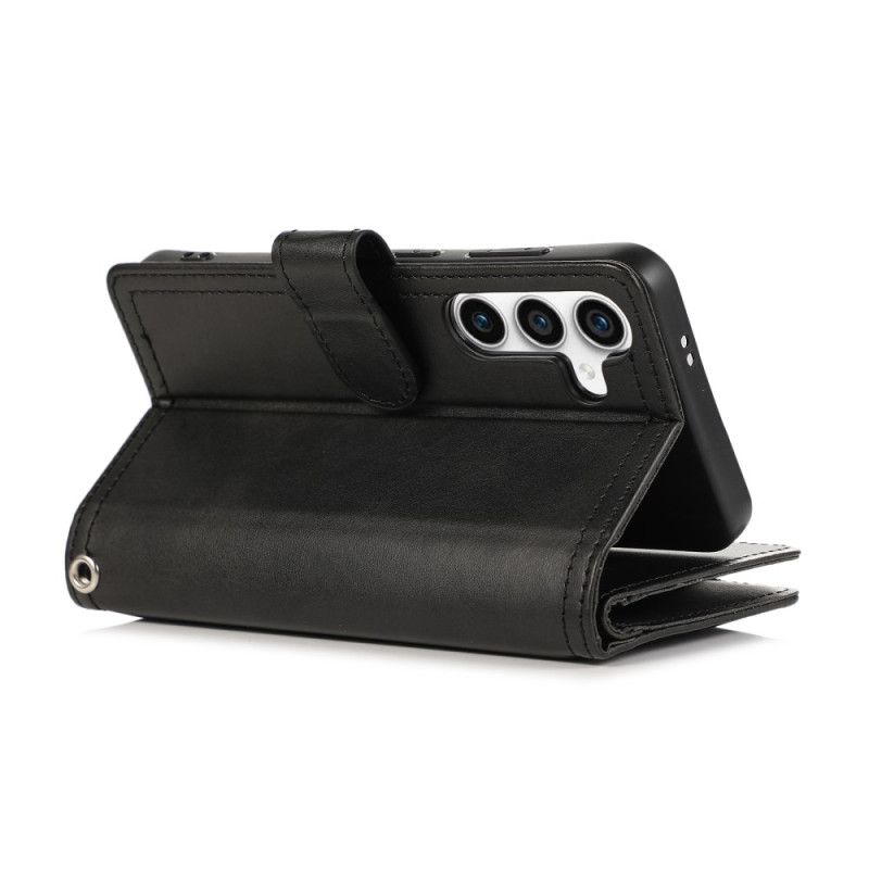 Kožený Kryt Samsung Galaxy S26 Magnetická Peněženka A Šňůrka Na Krk