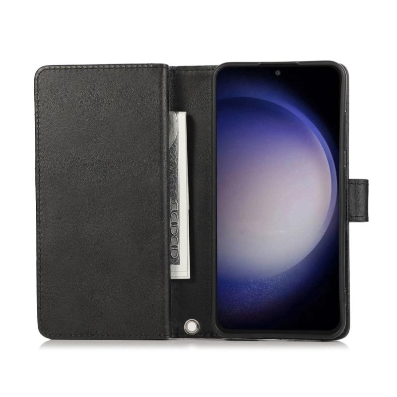 Kožený Kryt Samsung Galaxy S26 Magnetická Peněženka A Šňůrka Na Krk