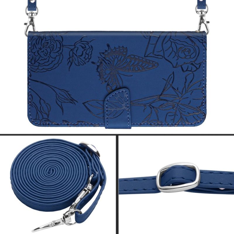 Kožený Kryt Samsung Galaxy S26 Motýlí Potisk S Ramenním Popruhem