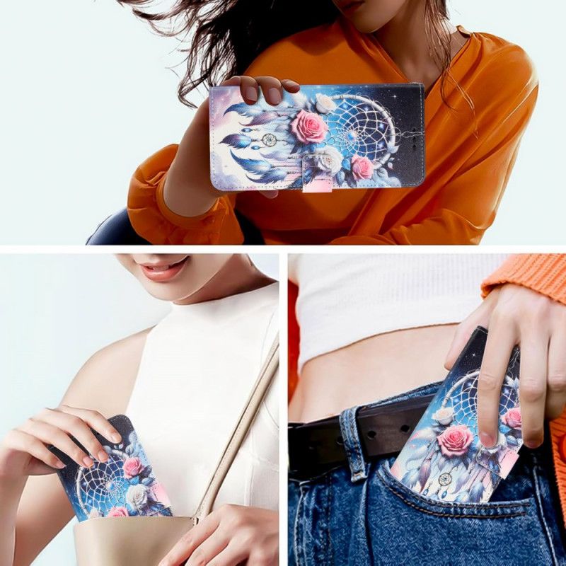 Kožený Kryt Samsung Galaxy S26 Plus Květinový Lapač Snů