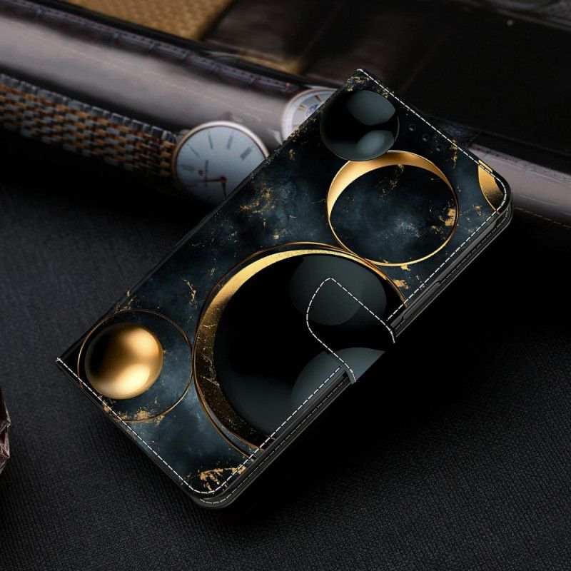 Kožený Kryt Samsung Galaxy S26 Plus Zlaté Prsteny