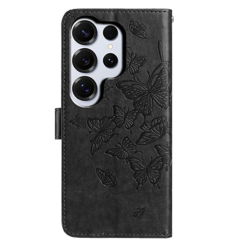 Kožený Kryt Samsung Galaxy S26 Ultra Motýlí Vzor