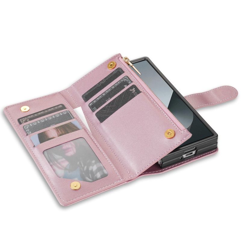 Kožený Kryt Samsung Galaxy Z Fold 7 Polstrované S Ramenním Popruhem A Šňůrkou